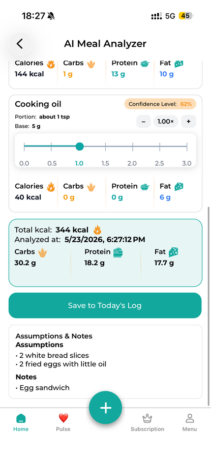 AI Meal Results 2 in the DiabetesConnect app