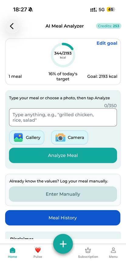 AI Meal Home in the DiabetesConnect app