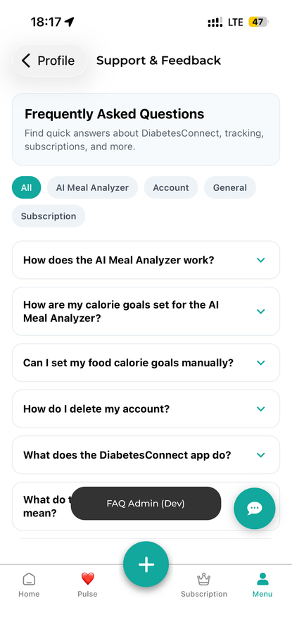 Support in the DiabetesConnect app